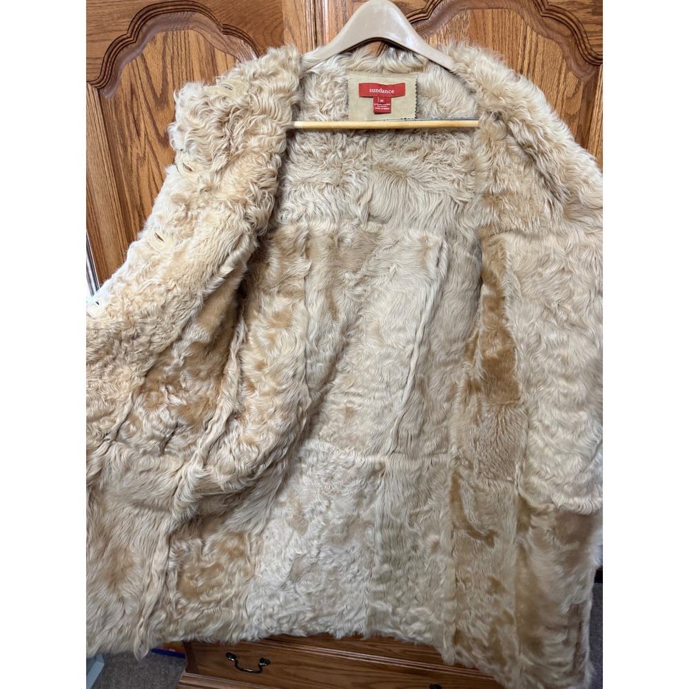 Sundance Catalog Archival M Tan Suede Leather Shearling Fur Long Coat Boho - Picture 11 of 11